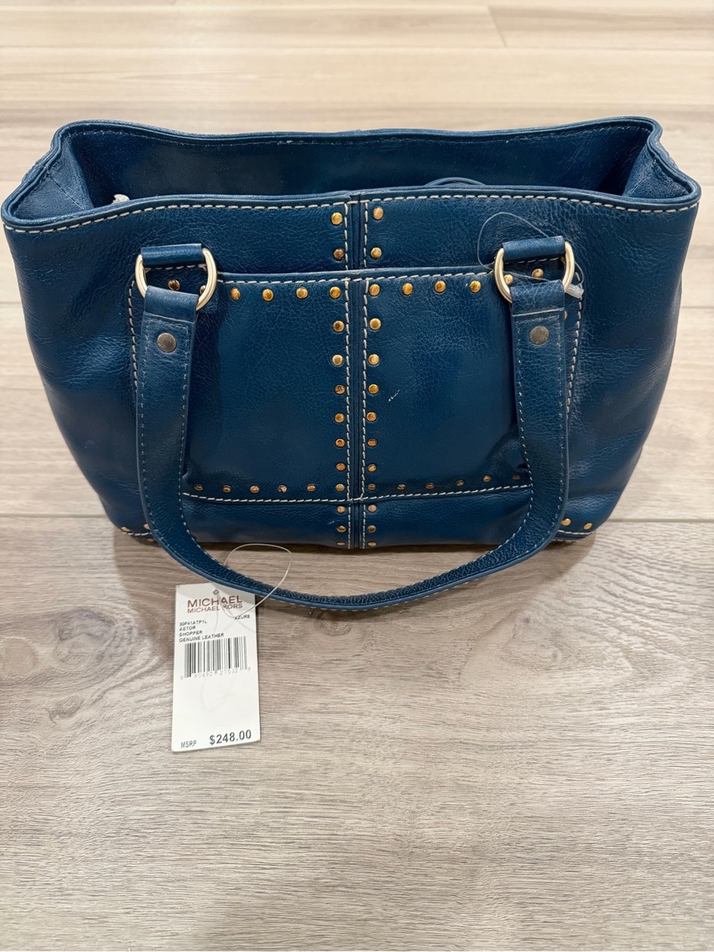 MICHAEL Michael Kors Teal Leather Shoulder Bag with Silver Studs 90s VTG $248